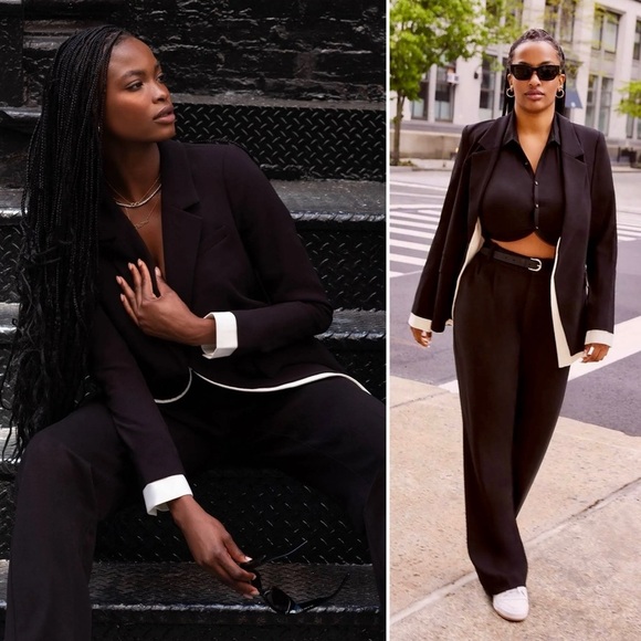 Favorite Daughter Kelly Blazer Black Ivory Trim Tuxedo Style Two Tone Jacket S - Picture 11 of 14